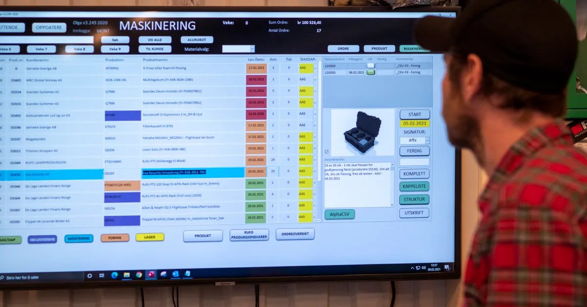 Software-programmet «Olga» gir de ansatte på Rufo full oversikt over produksjonen.